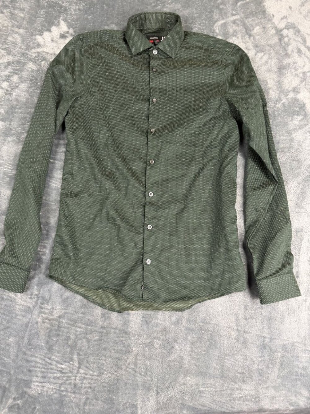 J.Ferrar Mens Slim Fit Green Stretch Button-Up Shirt S 34/35